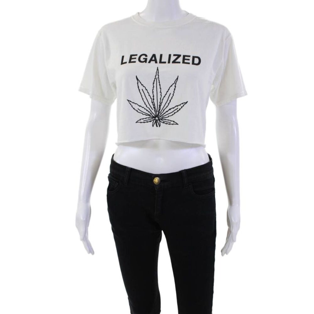 Adaptation Barneys New York Womens Cropped Tee Shirt White Black Size Small